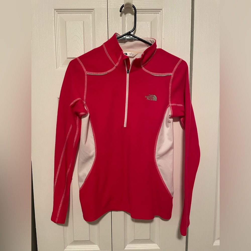 Hot pink and white north face 3 quarter zip